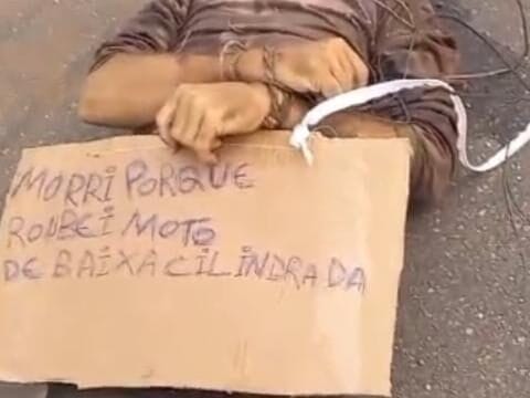 Homem é encontrado morto com placa indicando motivo do crime em Rondonópolis (MT)