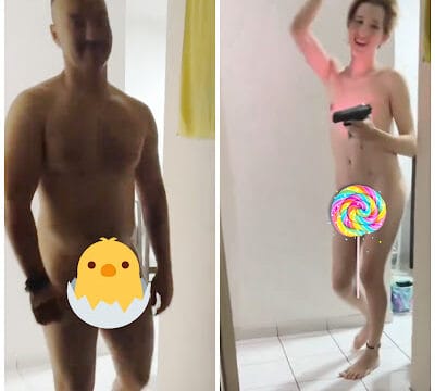 Travestis gravam suposto PM nu após orgia; uma delas exibe arma que seria do policial